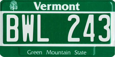 VT license plate BWL243