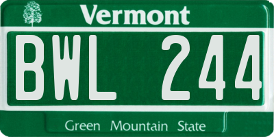 VT license plate BWL244