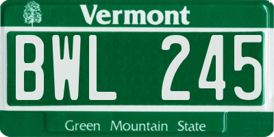 VT license plate BWL245