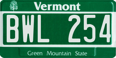 VT license plate BWL254