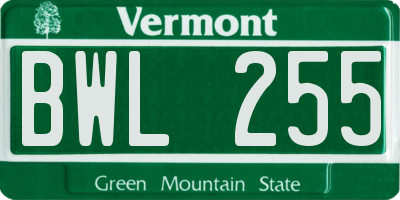 VT license plate BWL255