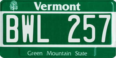 VT license plate BWL257