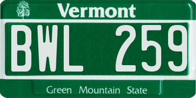 VT license plate BWL259