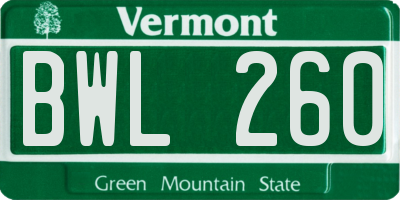 VT license plate BWL260