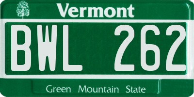 VT license plate BWL262