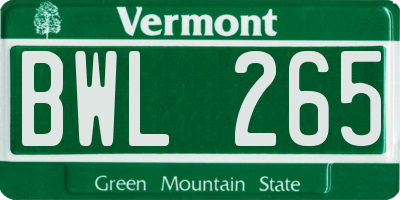 VT license plate BWL265