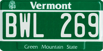 VT license plate BWL269