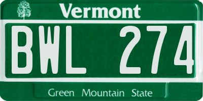 VT license plate BWL274