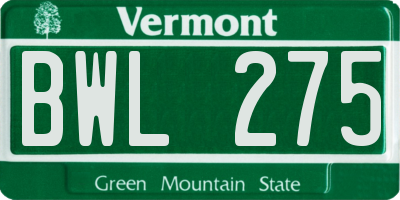 VT license plate BWL275