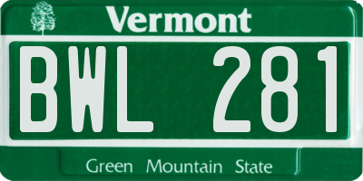 VT license plate BWL281