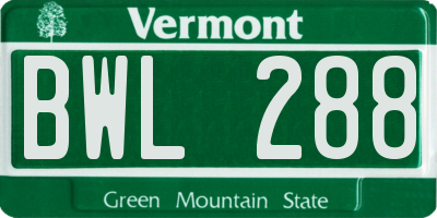 VT license plate BWL288