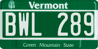 VT license plate BWL289