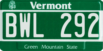 VT license plate BWL292