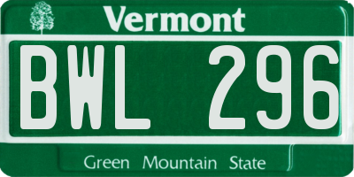VT license plate BWL296