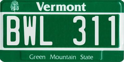 VT license plate BWL311