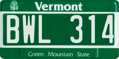 VT license plate BWL314