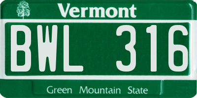 VT license plate BWL316