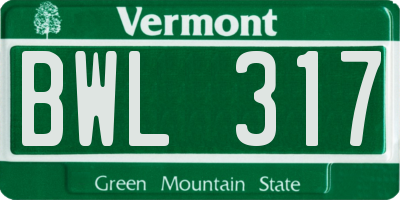 VT license plate BWL317