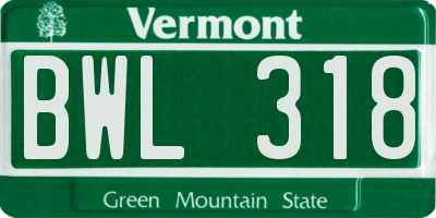 VT license plate BWL318