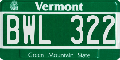 VT license plate BWL322