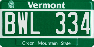 VT license plate BWL334