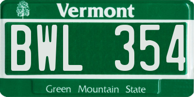 VT license plate BWL354