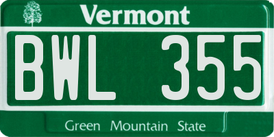 VT license plate BWL355
