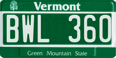 VT license plate BWL360