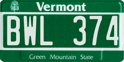 VT license plate BWL374