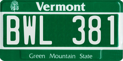VT license plate BWL381