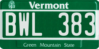 VT license plate BWL383