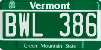 VT license plate BWL386