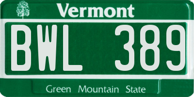 VT license plate BWL389
