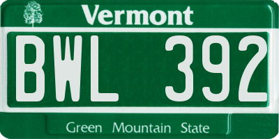 VT license plate BWL392