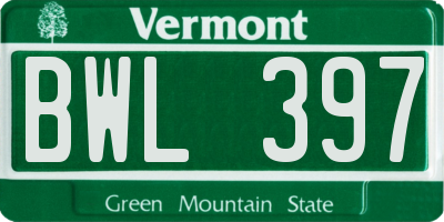 VT license plate BWL397