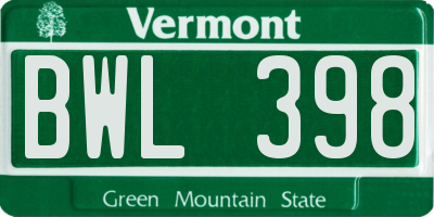 VT license plate BWL398