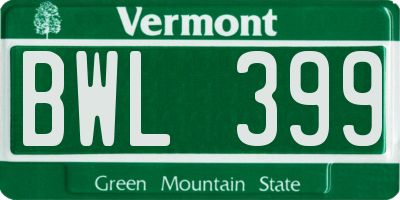 VT license plate BWL399