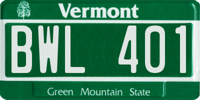 VT license plate BWL401