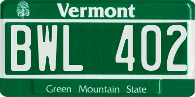 VT license plate BWL402