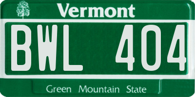 VT license plate BWL404