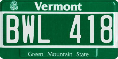 VT license plate BWL418