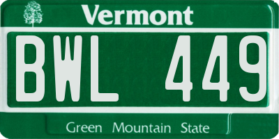 VT license plate BWL449