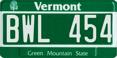 VT license plate BWL454