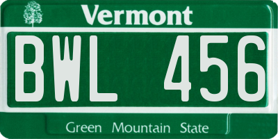 VT license plate BWL456