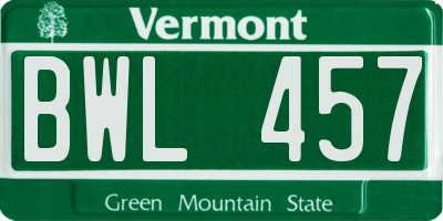 VT license plate BWL457