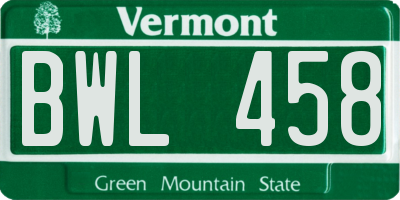 VT license plate BWL458