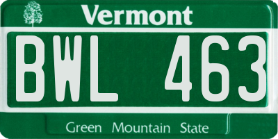 VT license plate BWL463