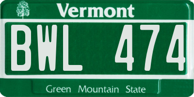 VT license plate BWL474