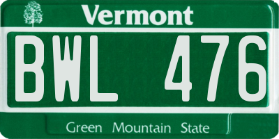 VT license plate BWL476