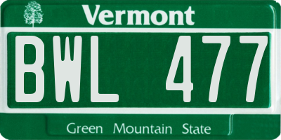 VT license plate BWL477